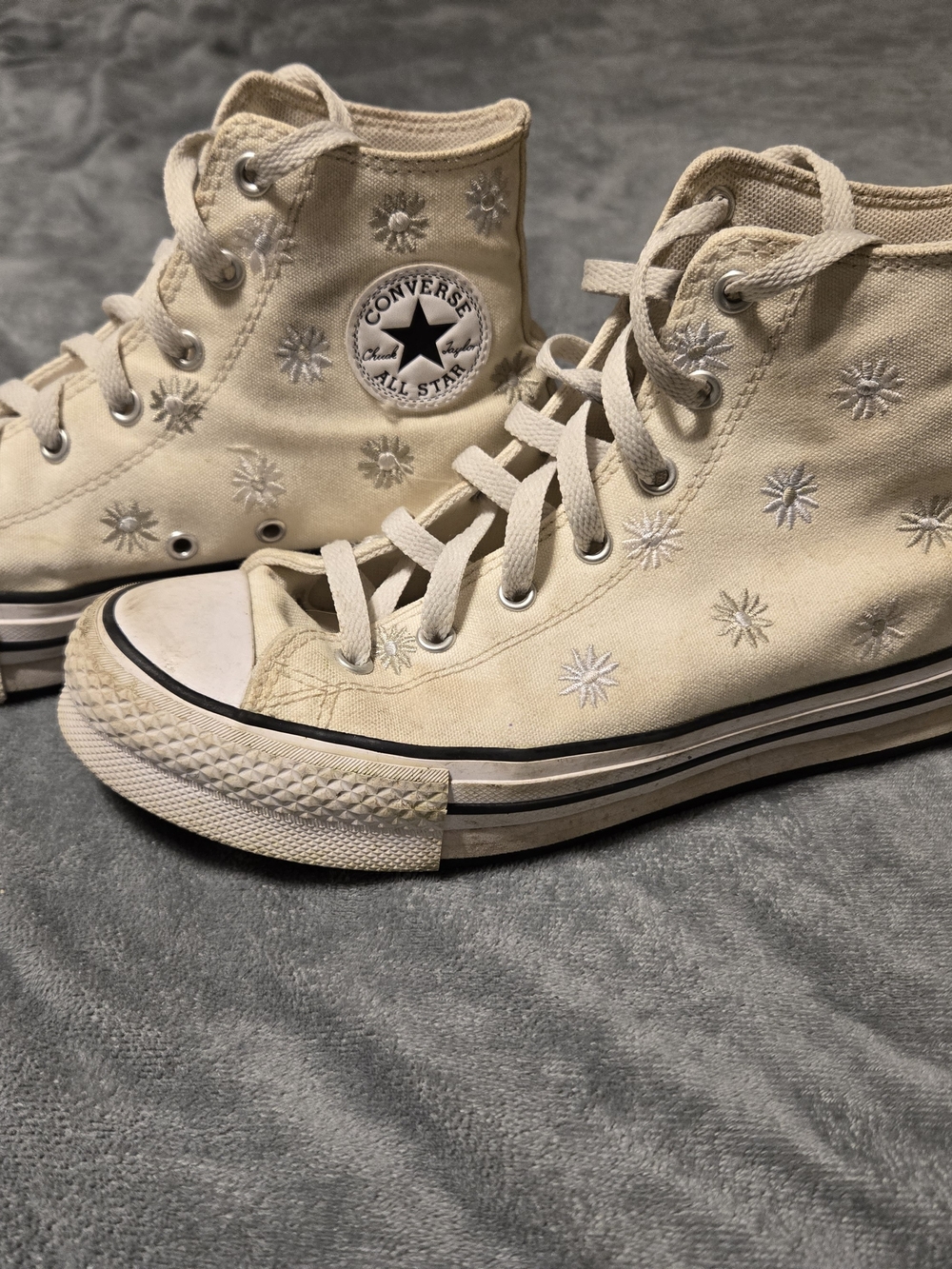 Converse High Top Sneakers - Cream with White Star Embroidery